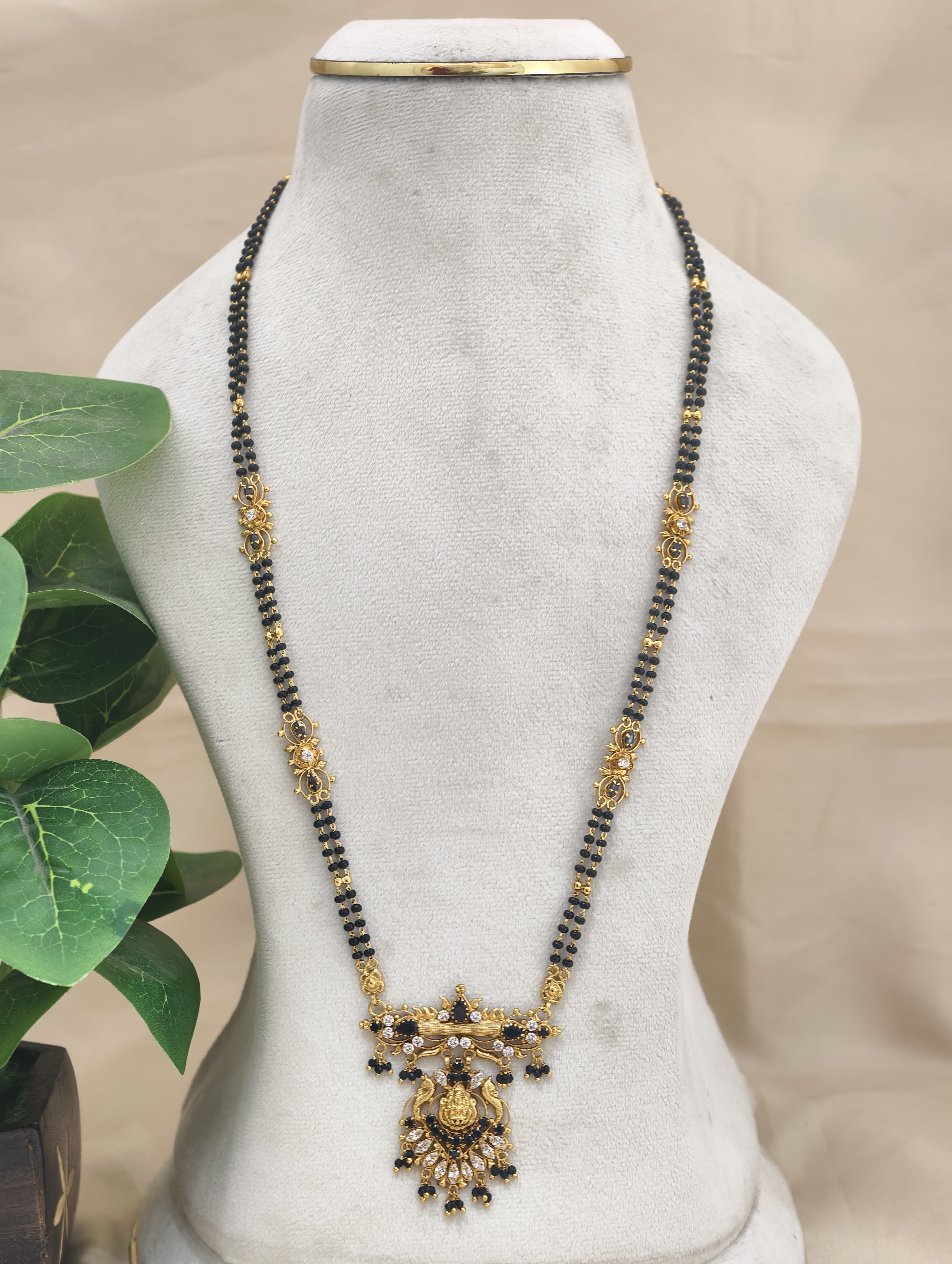 Gold Model Handmade long Black Beads (26 Inches)