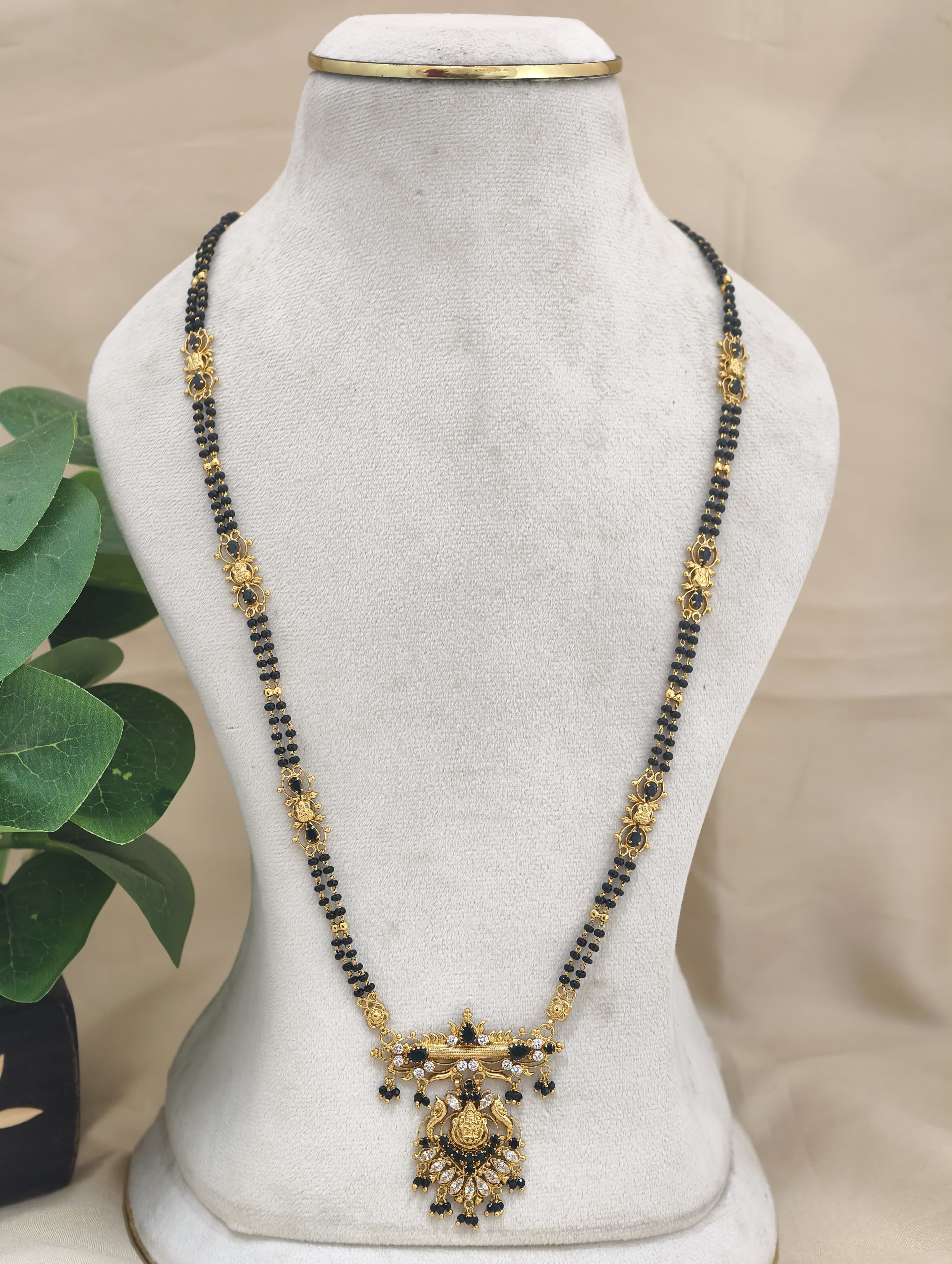 Gold Model Handmade long Black beads (28 Inches)