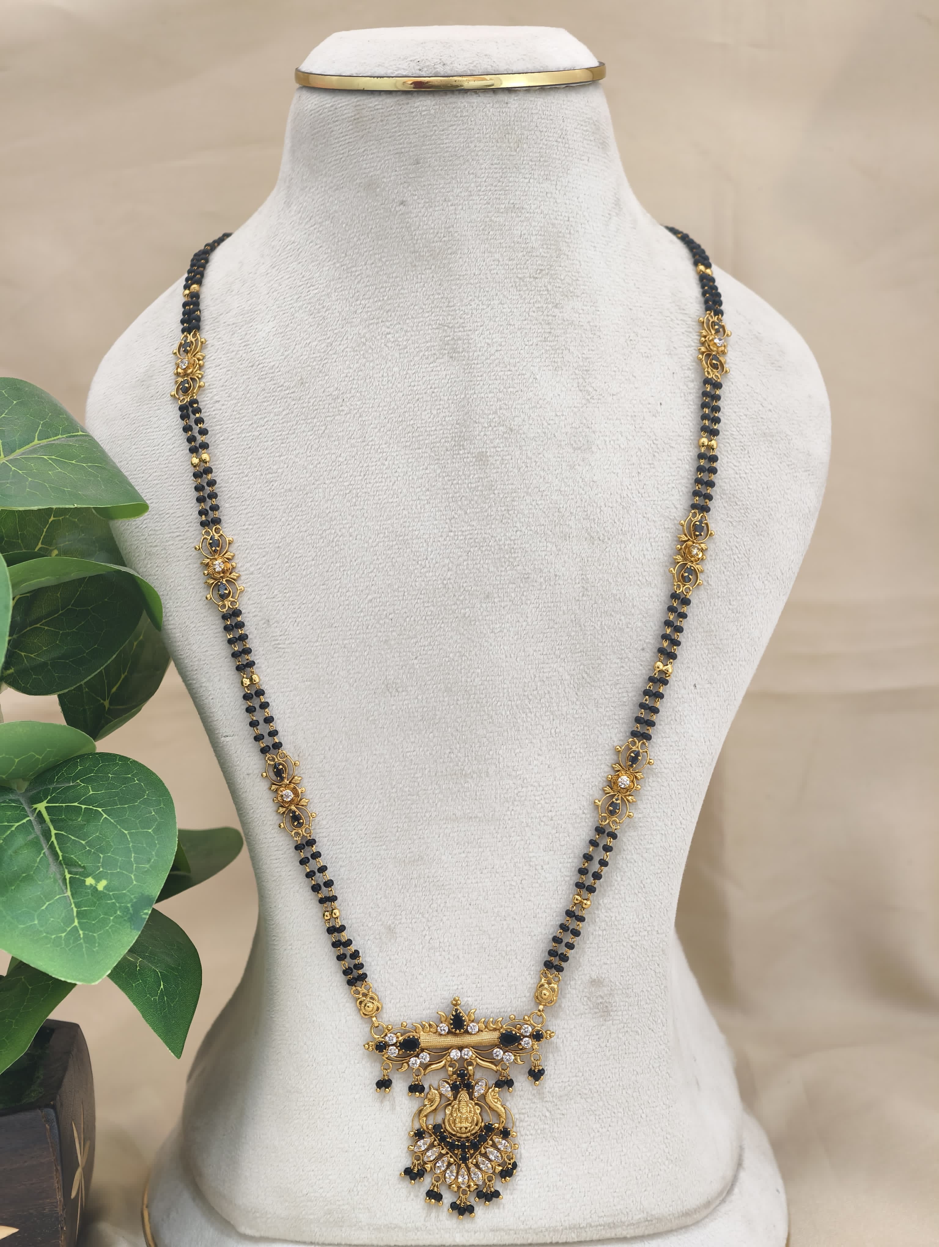 Gold Model Handmade long Black beads (28 Inches)
