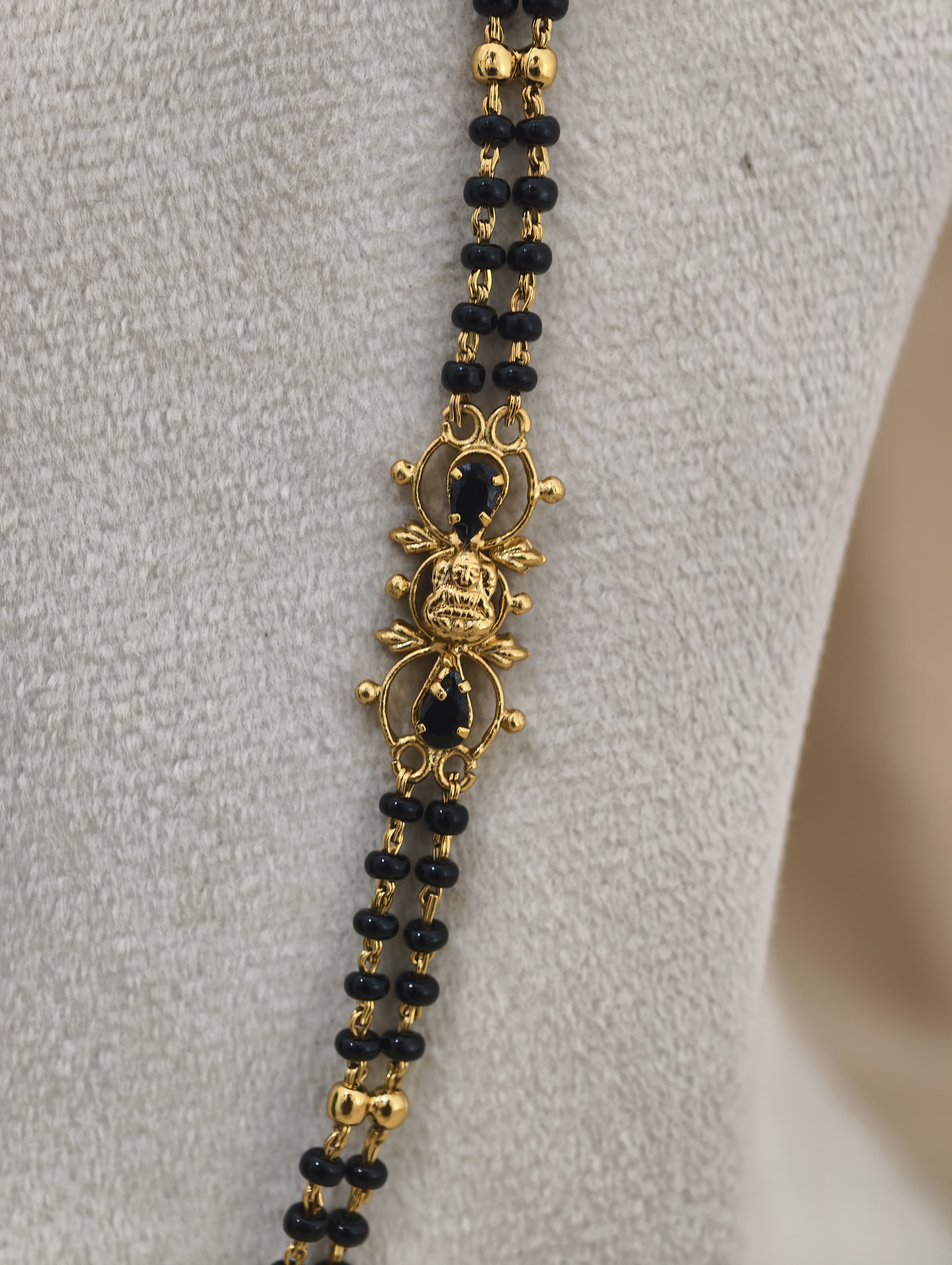 Gold Model Handmade long Black Beads (26 Inches)