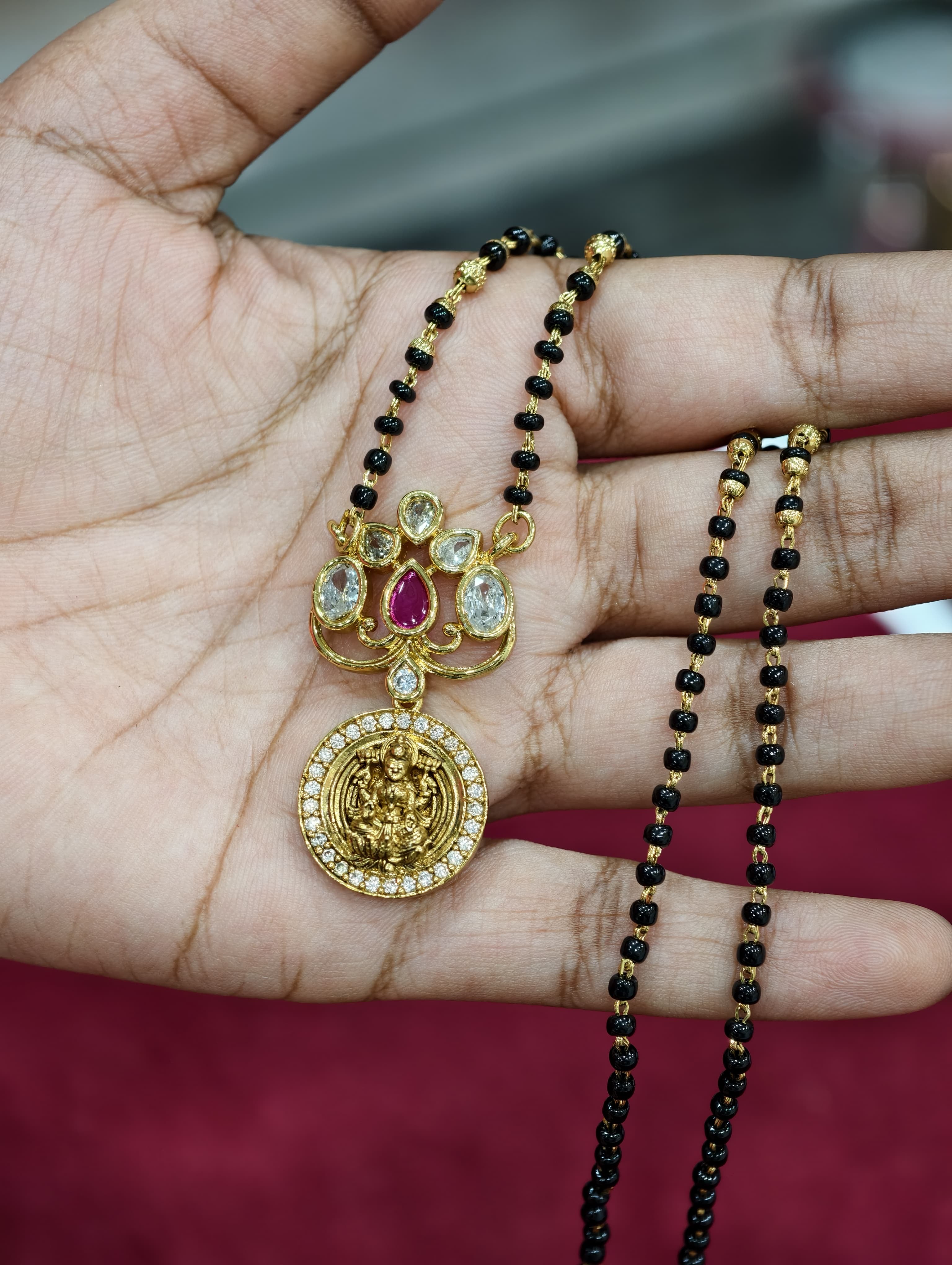 Premium Lakshmi Short Black Beads