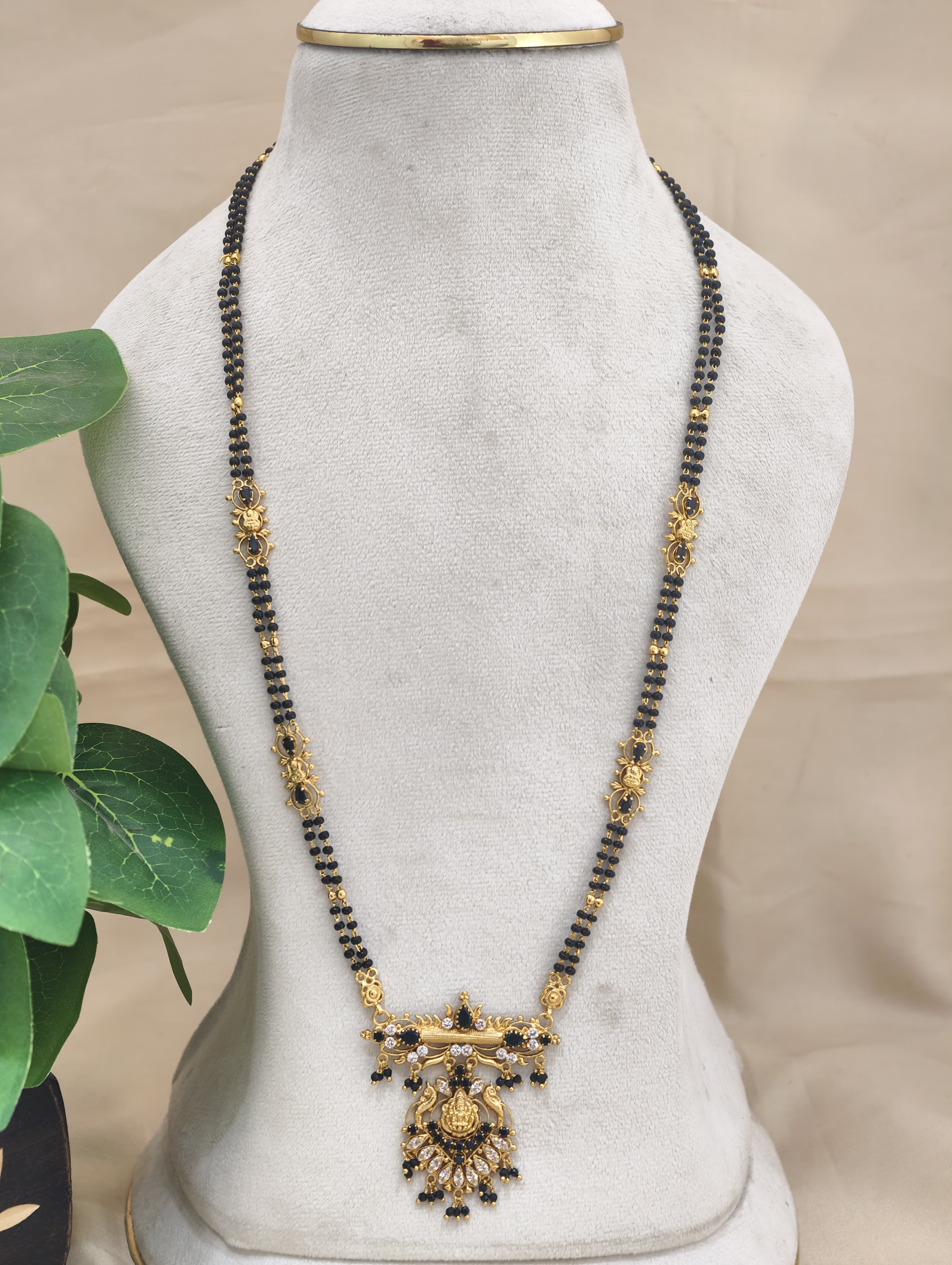 Gold Model Handmade long Black Beads (26 Inches)