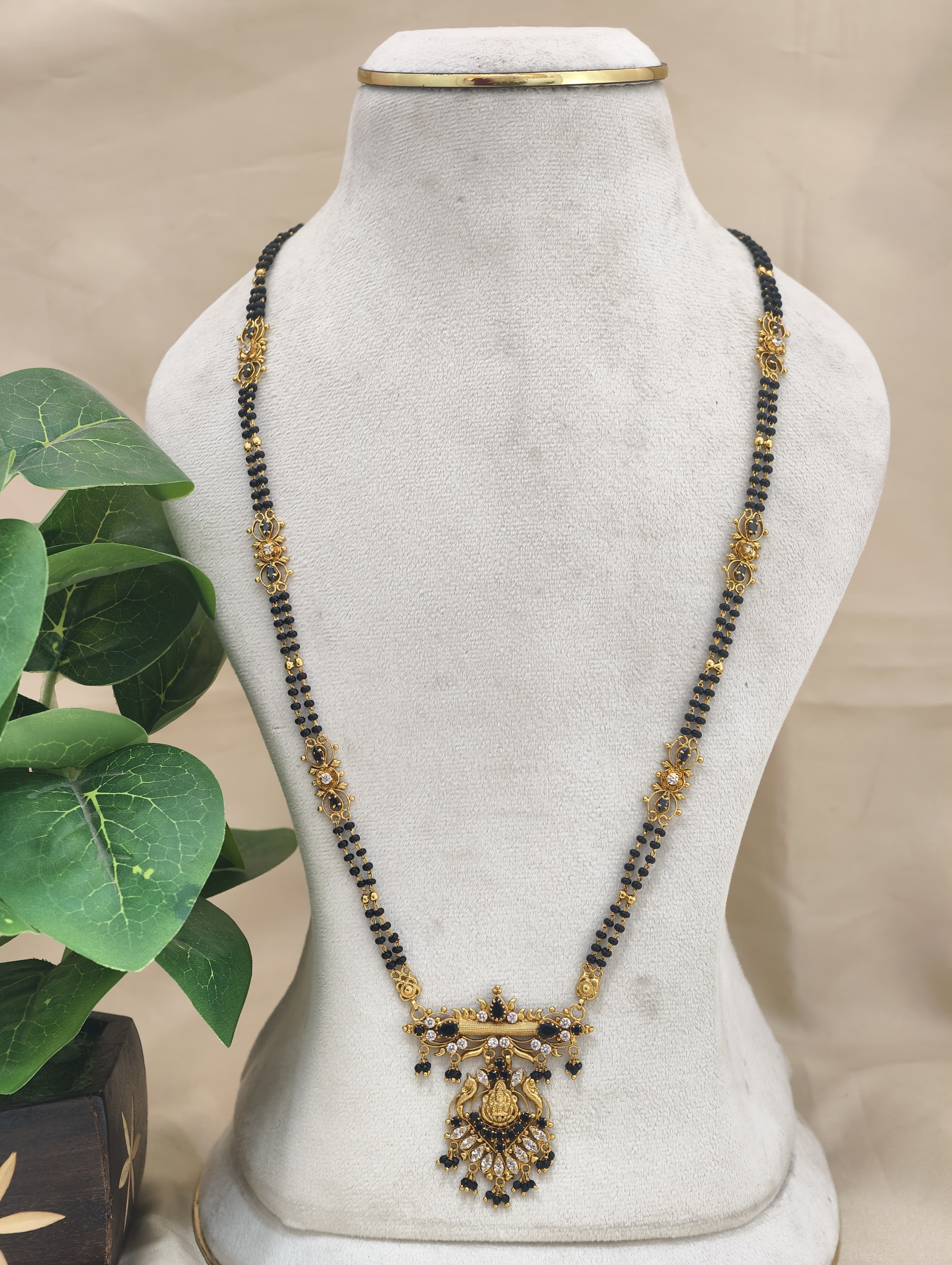 Gold Model Handmade long Black beads (28 Inches)