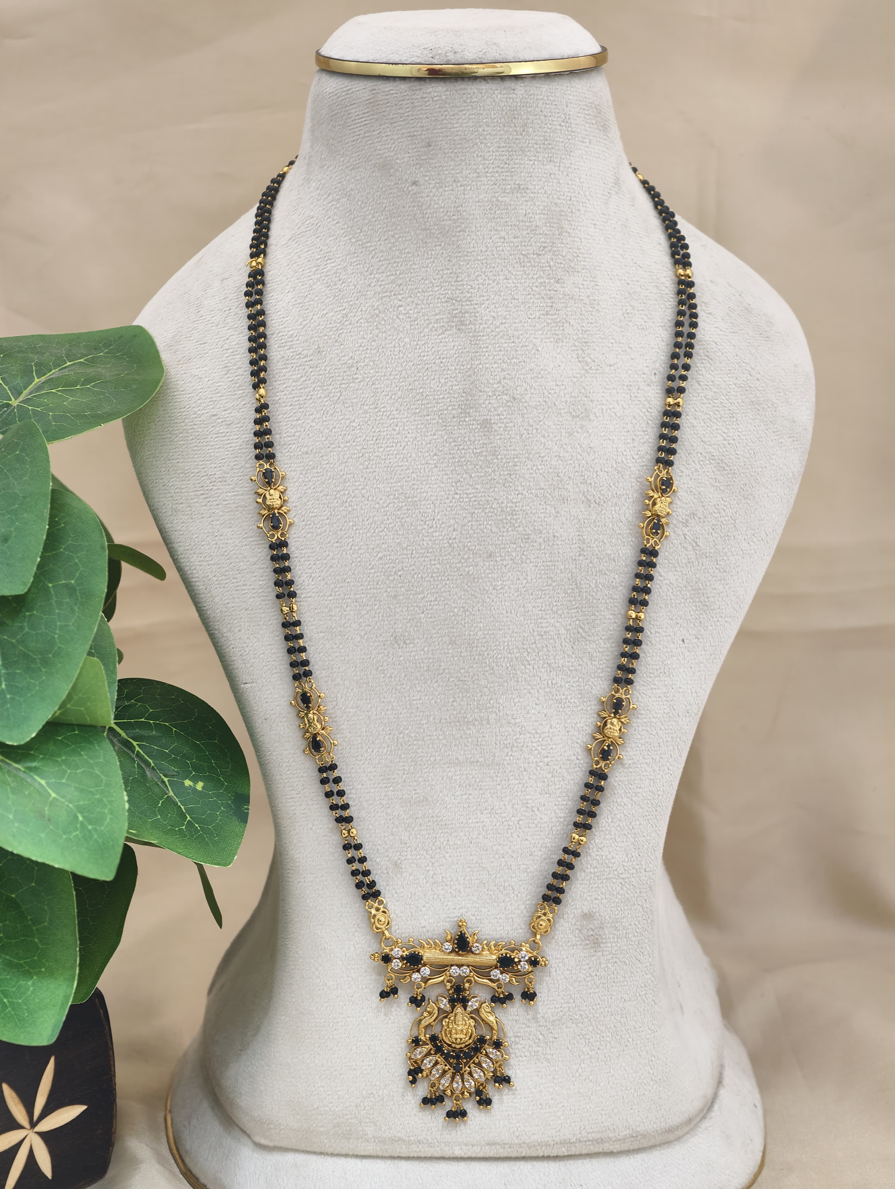 Gold Model Handmade long Black Beads (26 Inches)