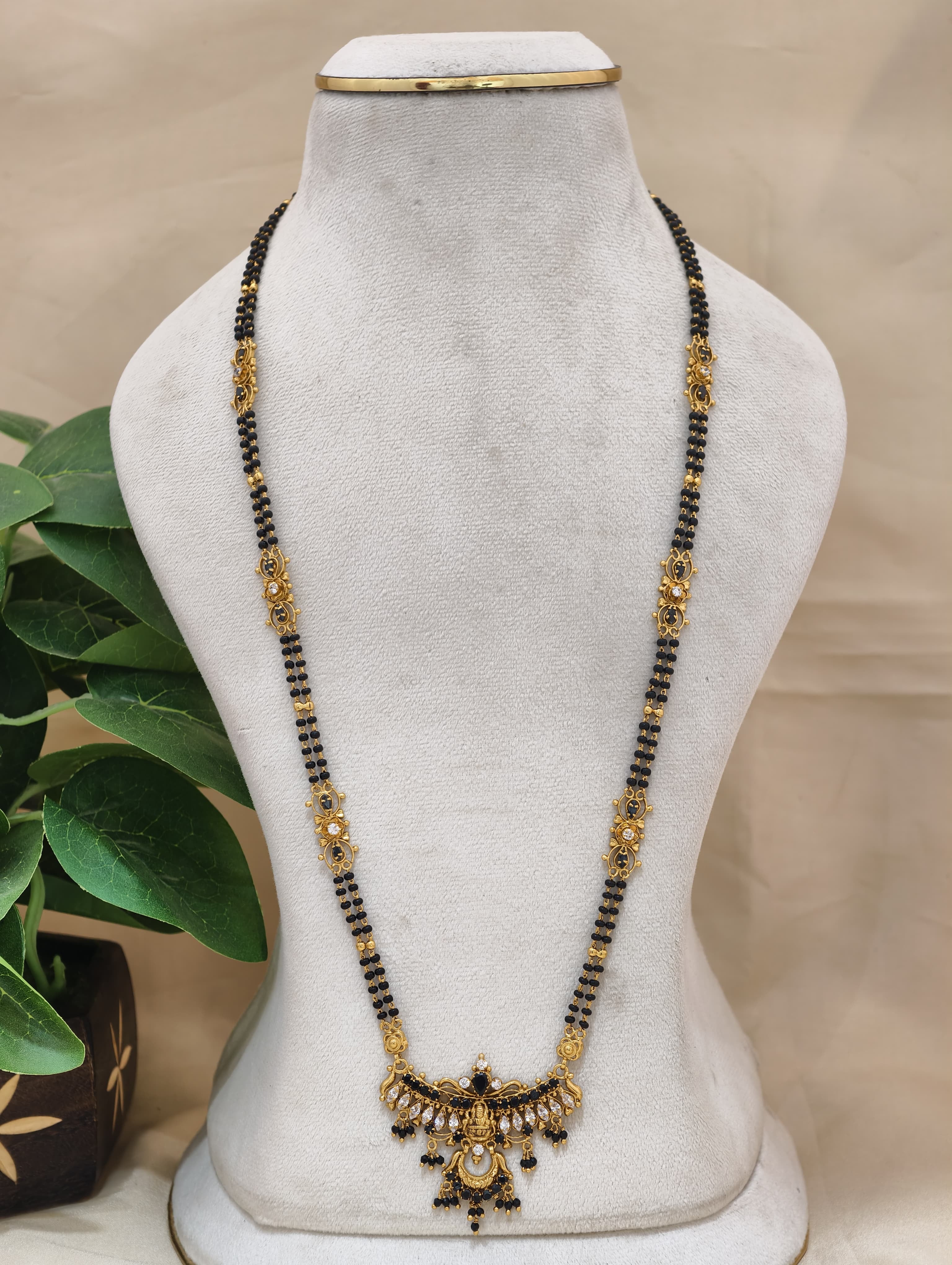 Gold Model Handmade long Black Beads-2 (28" Inches)